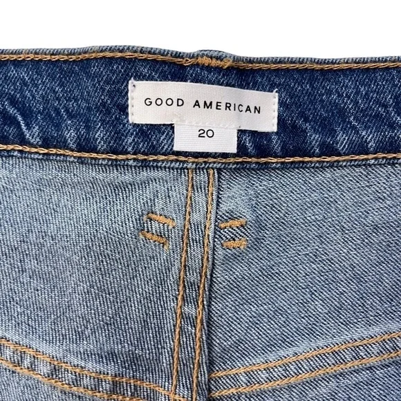 Good American Good 90’s Denim Cut Off Shorts Size 20 High Waisted Raw Hem - Picture 8 of 12